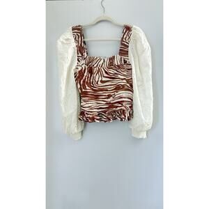 Anthropologie Love the Label Eyelet Puff Sleeve Mixed Print Blouse Small